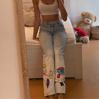 Jeans à imprimé cartoon multicolore