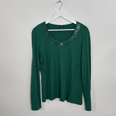 Green embellished long-sleeve top