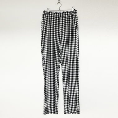 Pantalon en Vichy en mélange de lin Noir-Blanc