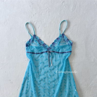 Ocean Blue Lace Slip Dress (S)