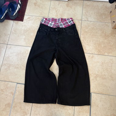 Baggy balloon double waist black denim