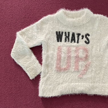 Pullover Weiss mit Schriftaufzug ,,What‘s up“ 128