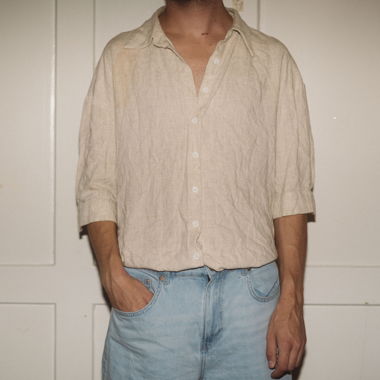 Chemise manches 3/4 beige