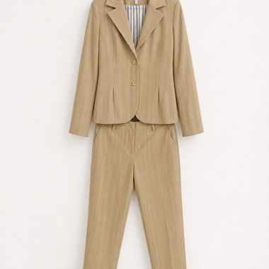 Ensemble tailleur beige rayé veste et pantalon T36