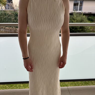 White/Beige Pleated Maxi Dress