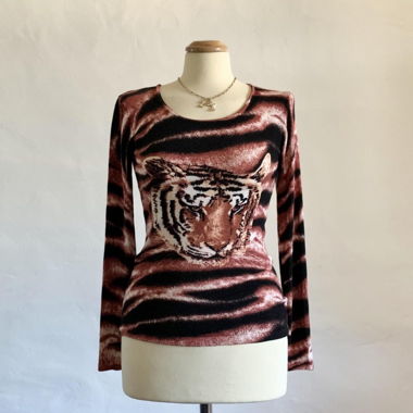Vintage Long-Sleeve Shirt with Tiger Print
