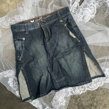 gonna denim vita bassa y2k/90s midi/mini con spacchi
