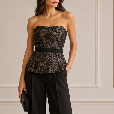 Peplum-Spitzensatin-Top