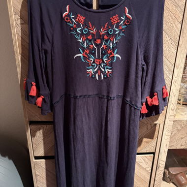 Embroidered Dress with Tassels