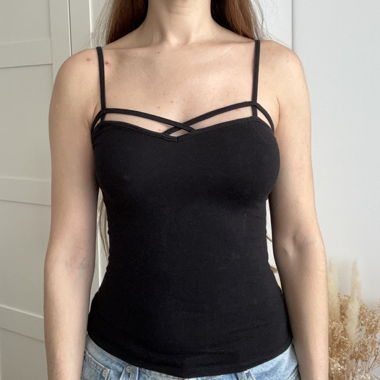 Set of 2 white and black strappy camisole tops