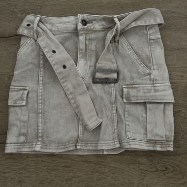 Beige cargo mini skirt