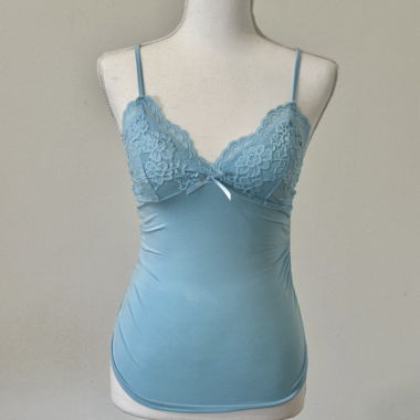 Blue lace trim camisole with bow detail