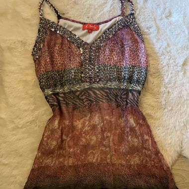 Beaded Animal Print Top