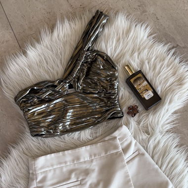 Metallic One-Shoulder Top