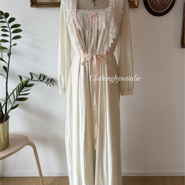 Set Peignoir Maxi in Nylon Crema Miss Dior Taglia S