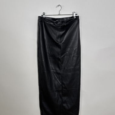 Black Faux Leather Midi Skirt