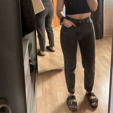Gray Mom Jean with Elastic Waistband