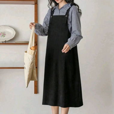 Abito salopette nero (oversize, senza camicia)
