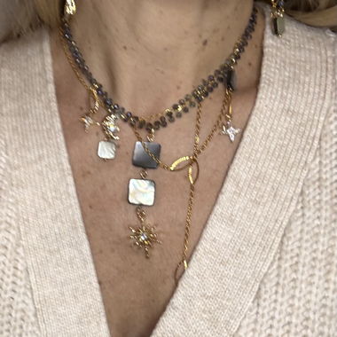 Gold multi-strand necklace and earrings