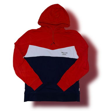 Felpa con cappuccio tricolore rosso blu
