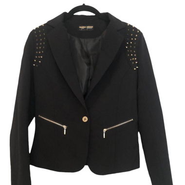 Fitted Black Blazer with Gold Studs