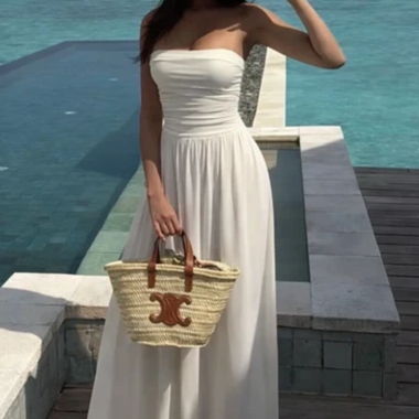 Langer weisser Bustier-Rock