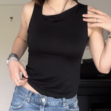 asymmterical black tanktop