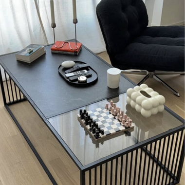 Modern coffee table glass and black marble