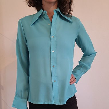 Chemise bleue vintage "Julietta" 100 % Tricel