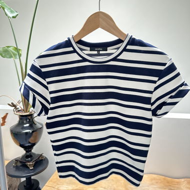 Navy Blue-White Striped Top
