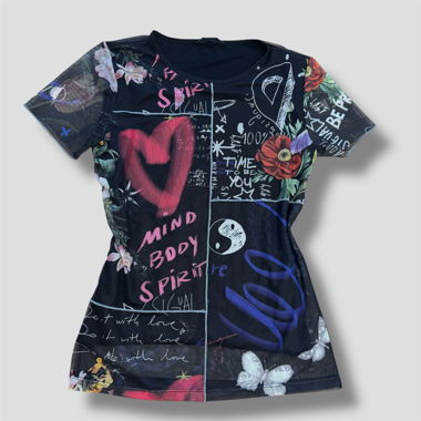Vintage black Desigual Y2K printed t-shirt