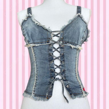 Denim Lace-Up Corset Top – Adjustable Fit  2000s 