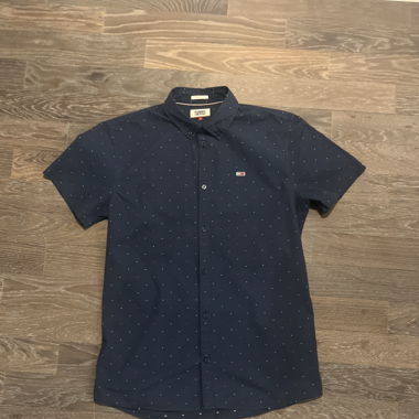 Dunkel blau gepunktetes Hilfiger kurzarm Hemd