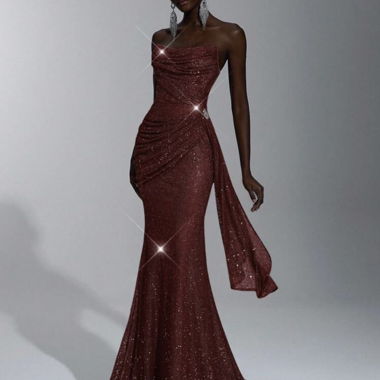 Glittering Bordeaux Evening Dress