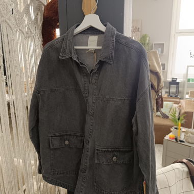 Giacca overshirt in denim grigia