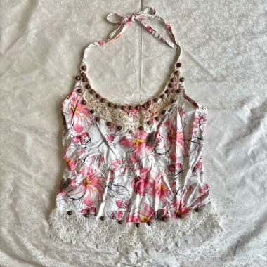“Sweet tea” floral ornamental halter top