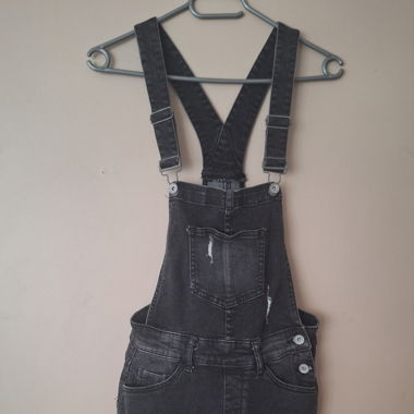 Short salopette jeans gris foncé