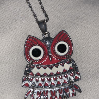 Red owl necklace - collier hibou rouge