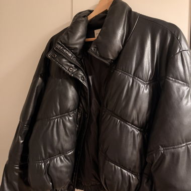 ZARA black faux-leather puffer jacket XS