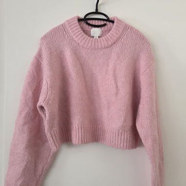 Maglione in maglia rosa crop