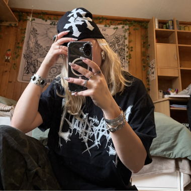 unisex black goth beanie with crosses 