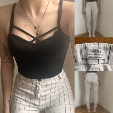 Weiss gestreifte Skinny Jeans