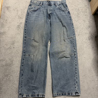 Blue denim light wash baggy jeans 
