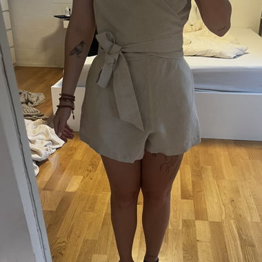 Beige Wrap Jumpsuit in Linen Blend