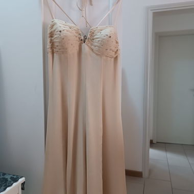 Abito Ferri Couture beige con strass