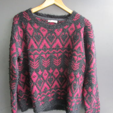 Maglione fantasia grigio e rosa