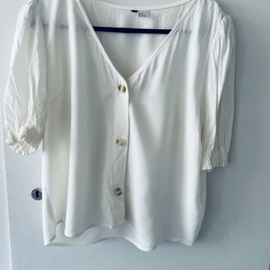 White Linen Blouse with Puff Sleeves