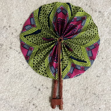 Magnificent fabric and leather fan in African style