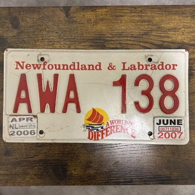 Autoschild, Newfoundland Labrador AWA 138 -Kanada