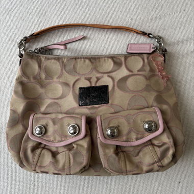 beige & pink coach shoulder bag